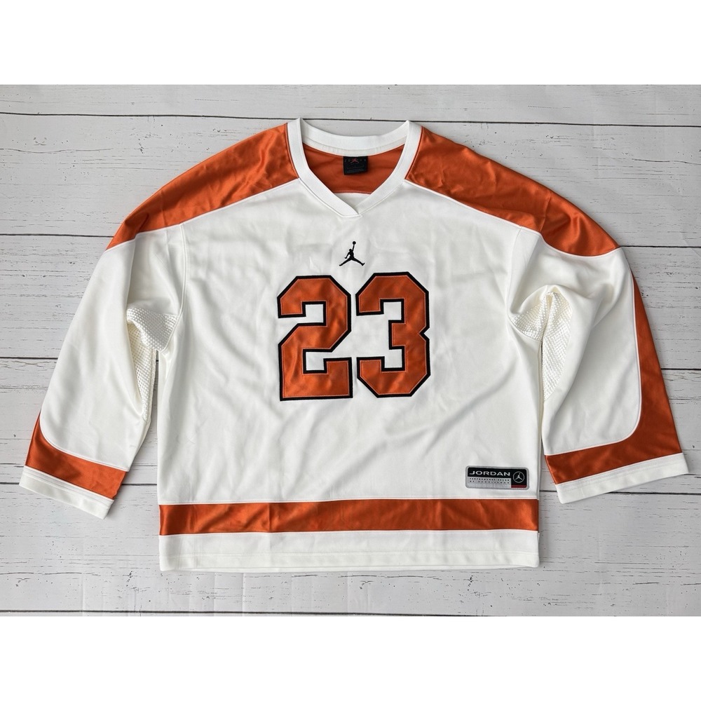 New Jordan Brooklyn Collegiate Hockey Jersey White Orange HV0109-133 Size Large